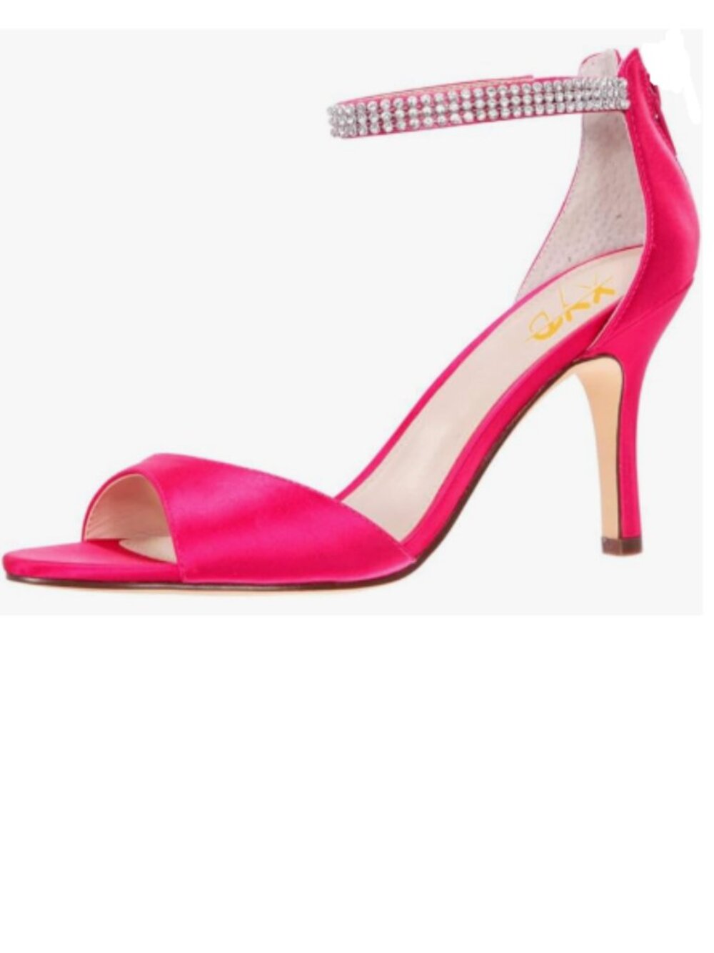 XYD Deep Pink Open Toe Rhinestones Ankle Strap Sandals Mid Heel Bridal Shoes